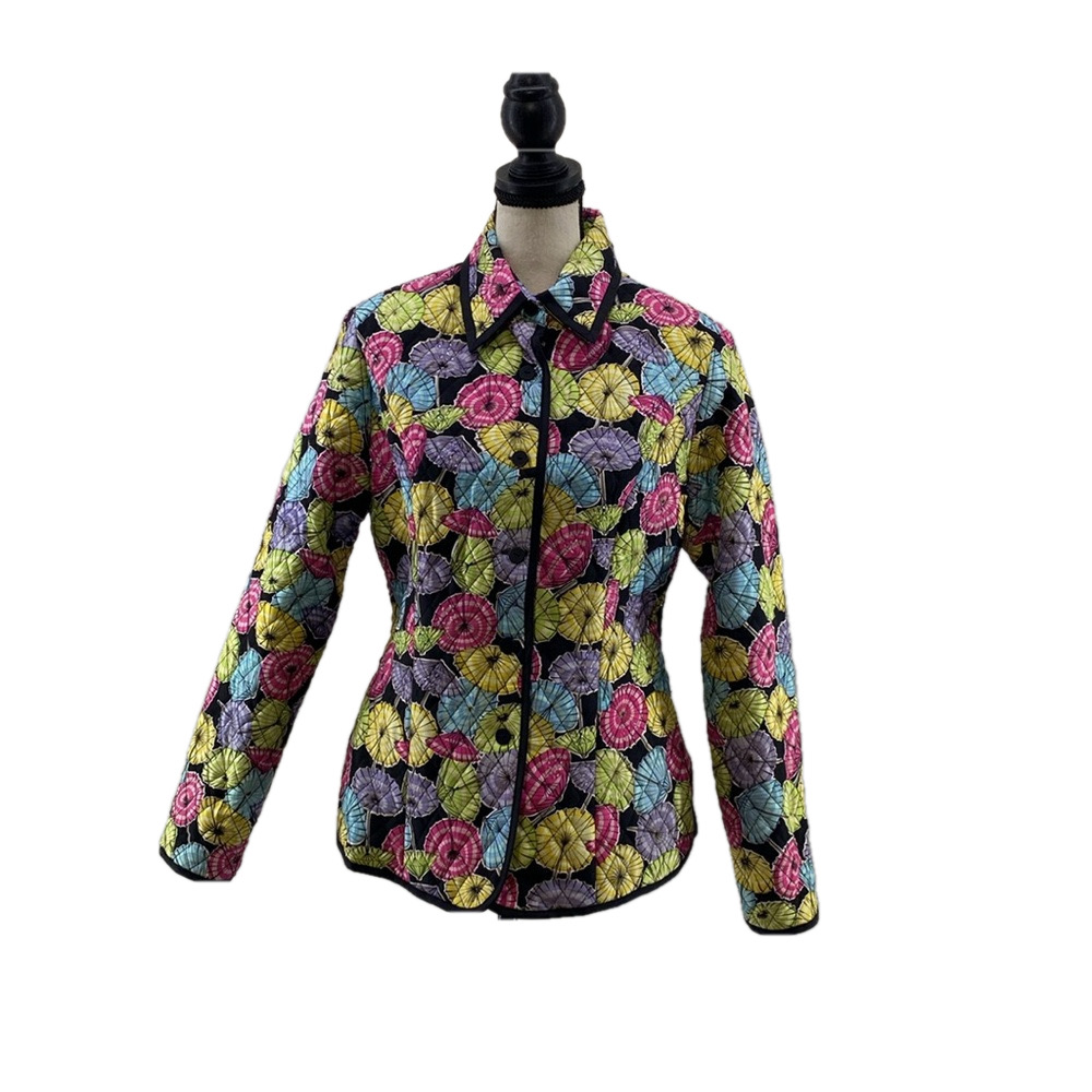 VTG—SILKLAND—Umbrella Print Silk Quilted Beaded Lined Button Up Jacket—Sz Small - Picture 6 of 16
